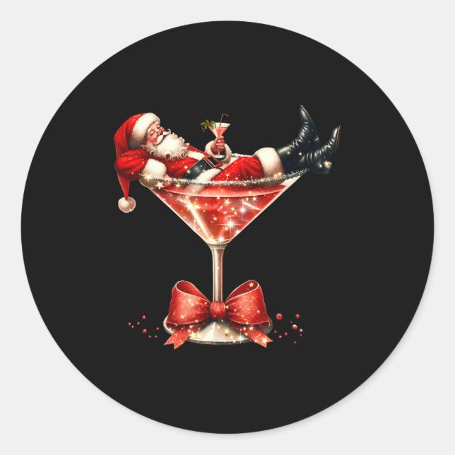 Funny Santa Drinking Martini Christmas Humor Men W Classic Round Sticker (Front)