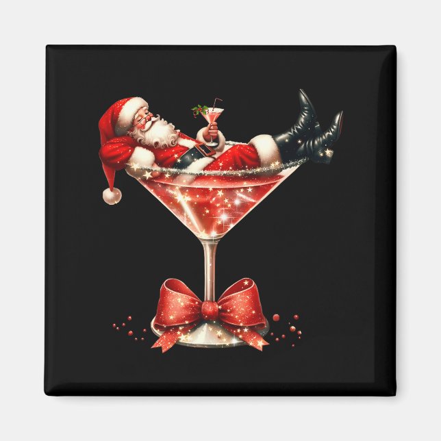 Funny Santa Drinking Martini Christmas Humor Men W Magnet (Front)