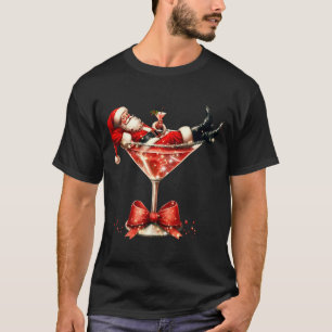Funny Santa Drinking Martini Christmas Humor Men W T-Shirt