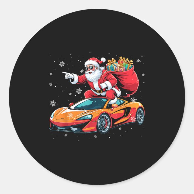 Funny Santa Driving Srt Car Xmas Pajama Christmas  Classic Round Sticker (Front)