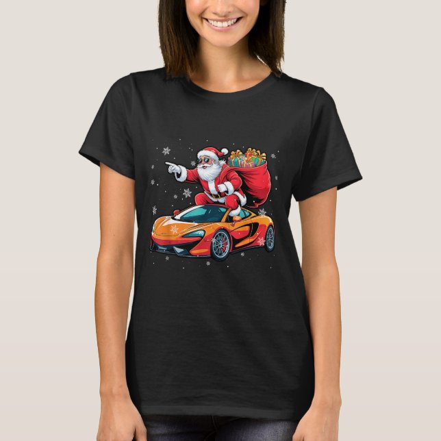 Funny Santa Driving Srt Car Xmas Pajama Christmas  T-Shirt (Front)