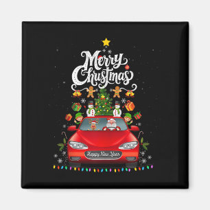 Funny Santa Driving Wagon Red Truck Christmas Tree Magnet