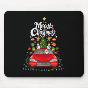 Funny Santa Driving Wagon Red Truck Christmas Tree Mouse Mat