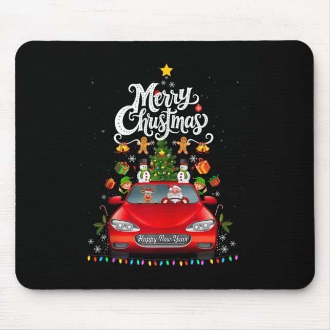 Funny Santa Driving Wagon Red Truck Christmas Tree Mouse Mat (Front)