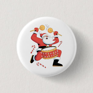 Funny Santa Drummer Ugly Christmas Xmas Drumming 3 Cm Round Badge