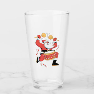 Funny Santa Drummer Ugly Christmas Xmas Drumming Glass