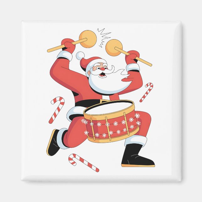 Funny Santa Drummer Ugly Christmas Xmas Drumming  Magnet (Front)