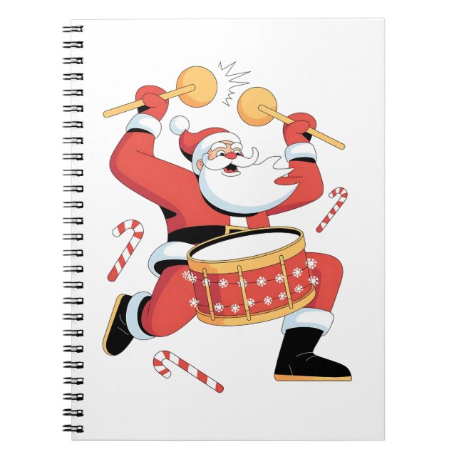Funny Santa Drummer Ugly Christmas Xmas Drumming  Notebook (Front)