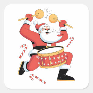 Funny Santa Drummer Ugly Christmas Xmas Drumming Square Sticker