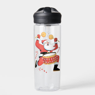 Funny Santa Drummer Ugly Christmas Xmas Drumming Water Bottle