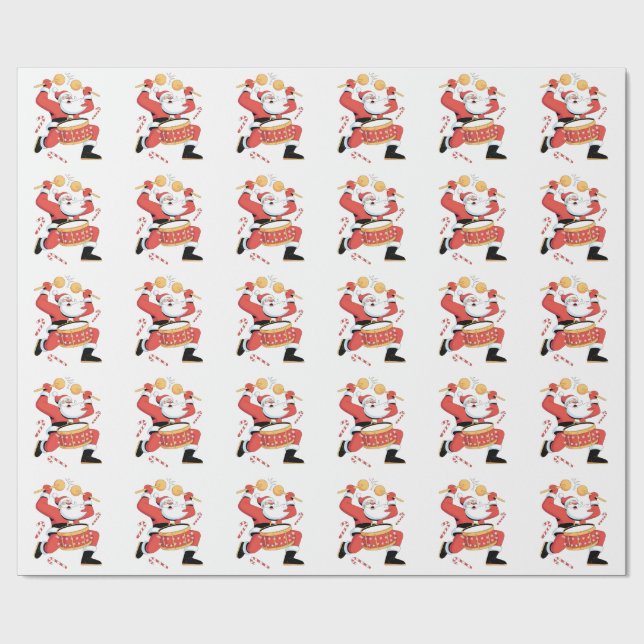 Funny Santa Drummer Ugly Christmas Xmas Drumming  Wrapping Paper (Flat)