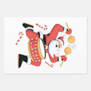 Funny Santa Drummer Ugly Christmas Xmas Drumming  Wrapping Paper Sheet