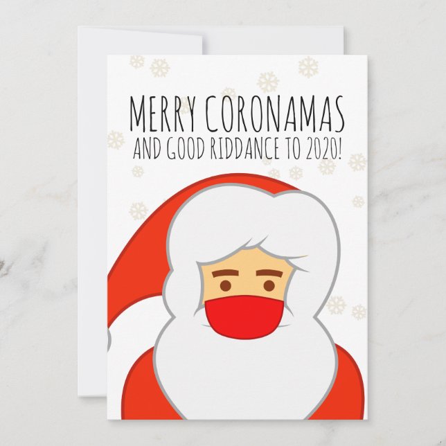 Funny Santa Face Mask Merry Coronamas Holiday Card (Front)