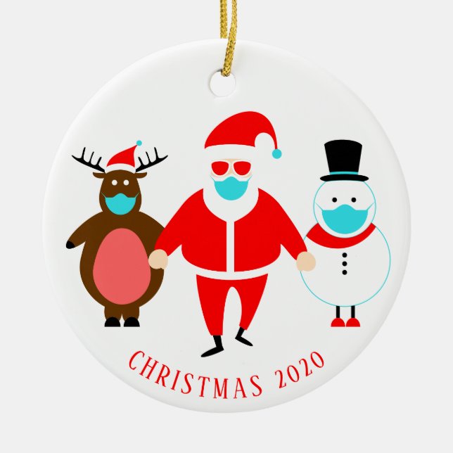 Funny Santa Face Mask Personalised Christmas 2020 Ceramic Tree Decoration (Front)
