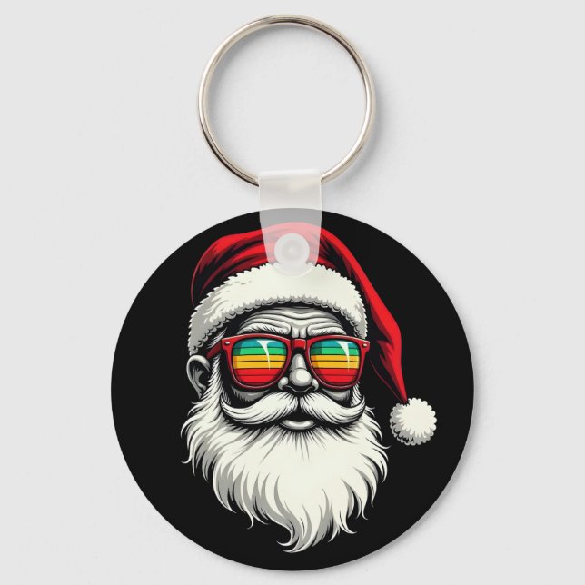 Funny Santa Face Retro Sunglasses Christmas  Key Ring (Front)