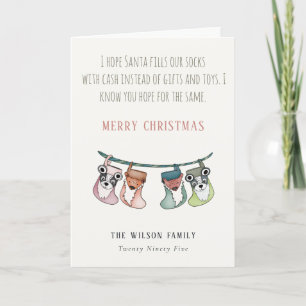 Funny Santa Fills Stockings With Cash Christmas Holiday Card
