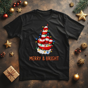 Funny Santa Finger in Christmas Lights T-Shirt