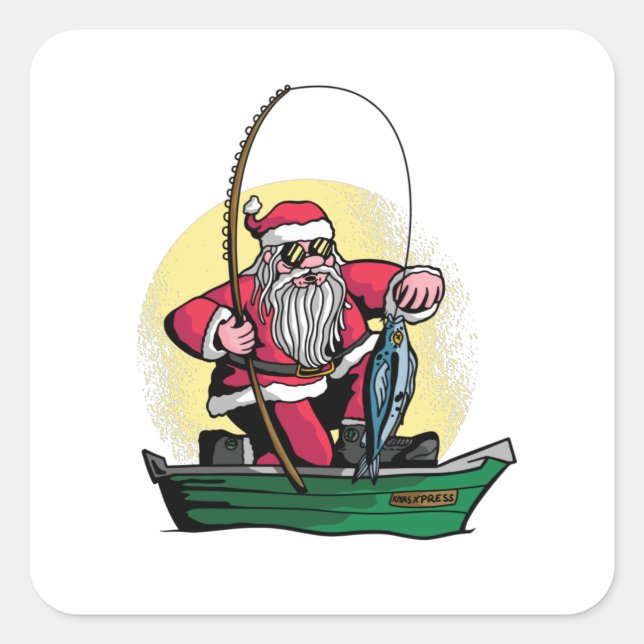 Funny Santa Fishing Christmas Fish Gift Square Sticker (Front)