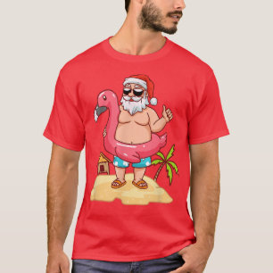 Funny Santa Flamingo Summer Vacay Christmas In Jul T-Shirt