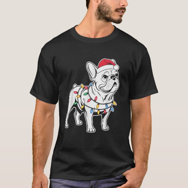 Funny Santa French Bulldog Christmas Lights Dog Lo T-Shirt (Front)