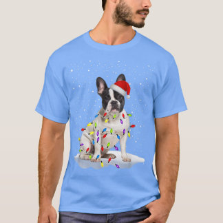 Funny Santa French Bulldogs Christmas Lights Tree T-Shirt