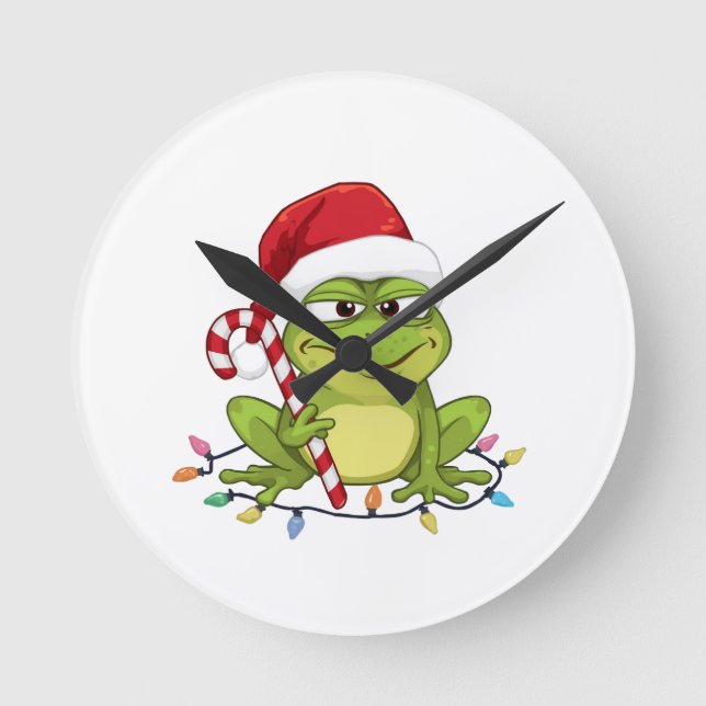 Funny Santa Frog Christmas Shirt - Cute Frog with  Round Clock (Front)