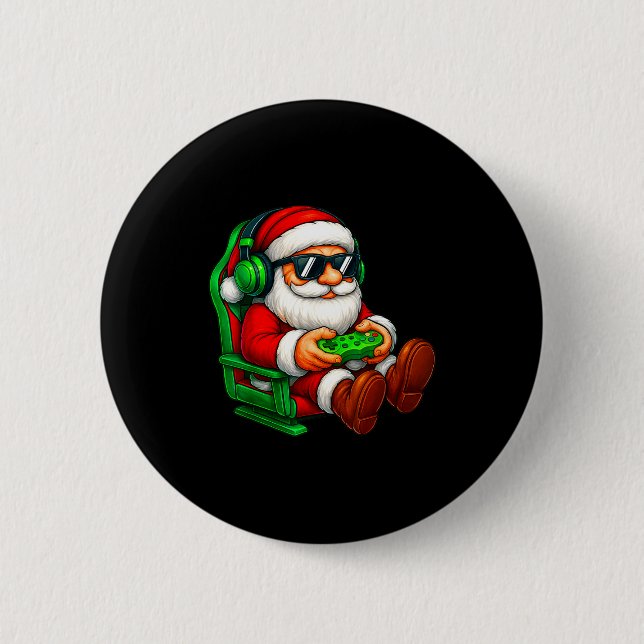 Funny Santa Gaming Gamer Pajamas Pjs Christmas Xma 6 Cm Round Badge (Front)