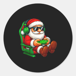 Funny Santa Gaming Gamer Pajamas Pjs Christmas Xma Classic Round Sticker
