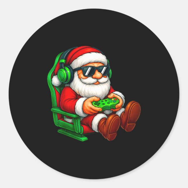 Funny Santa Gaming Gamer Pajamas Pjs Christmas Xma Classic Round Sticker (Front)