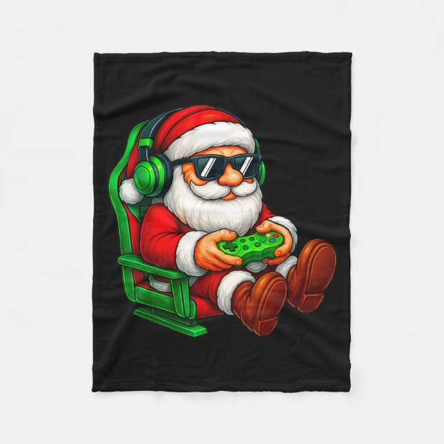 Funny Santa Gaming Gamer Pajamas Pjs Christmas Xma Fleece Blanket (Front)