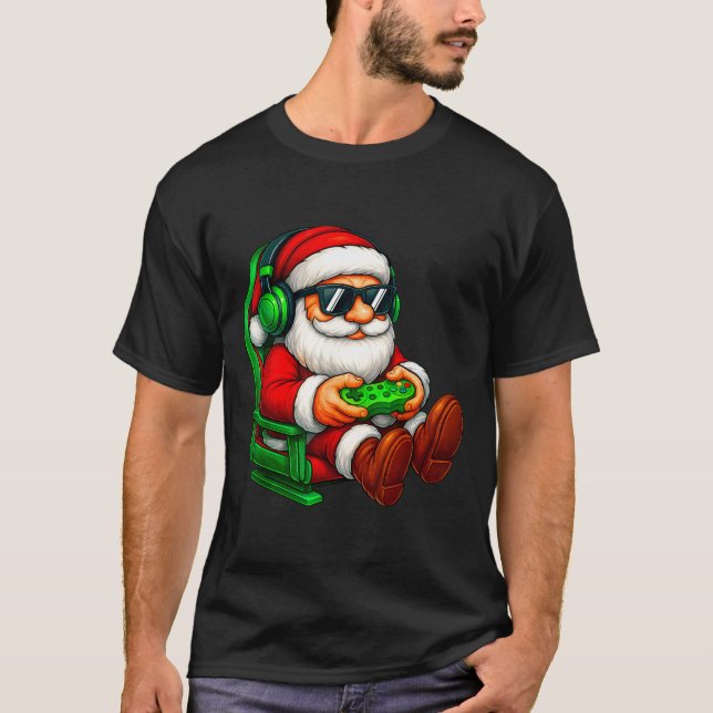 Funny Santa Gaming Gamer Pajamas Pjs Christmas Xma T-Shirt (Front)