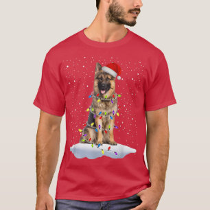 Funny Santa German Shepherd Christmas Lights Tree  T-Shirt