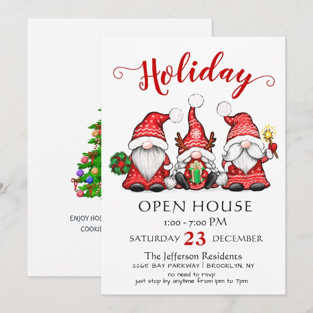 Funny Santa Gnomes Christmas Holiday Open House Invitation (Front/Back)