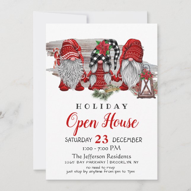 Funny Santa Gnomes Christmas Holiday Open House Invitation (Front)