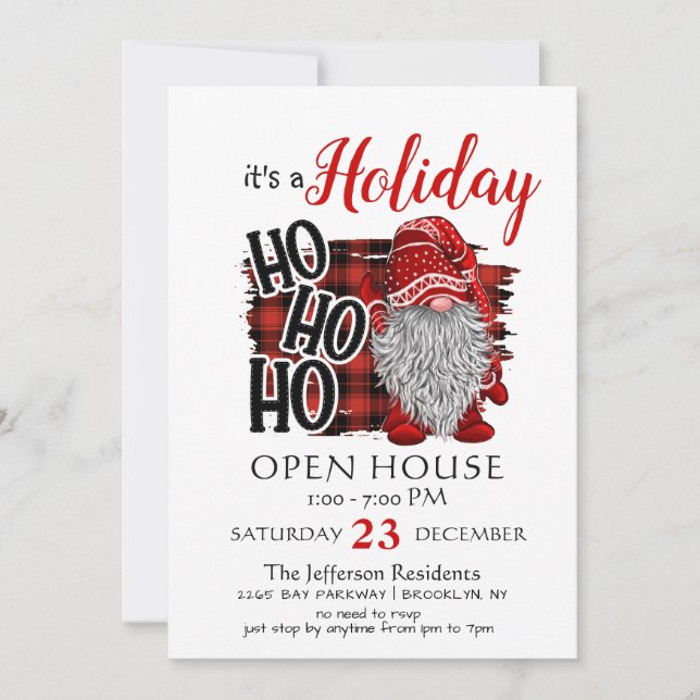 Funny Santa Gnomes Christmas Holiday Open House Invitation (Front)