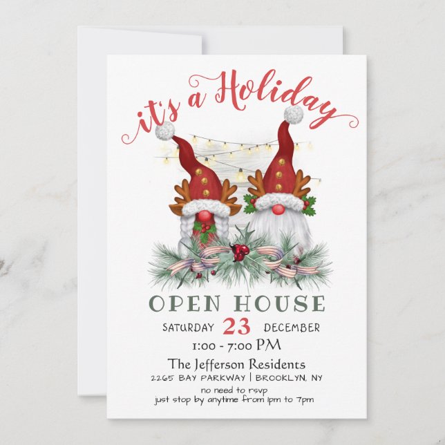 Funny Santa Gnomes Christmas Holiday Open House Invitation (Front)