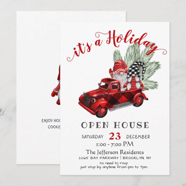 Funny Santa Gnomes Christmas Holiday Open House Invitation (Front/Back)