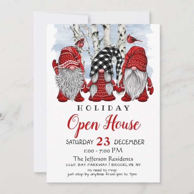 Funny Santa Gnomes Christmas Holiday Open House Invitation (Front)
