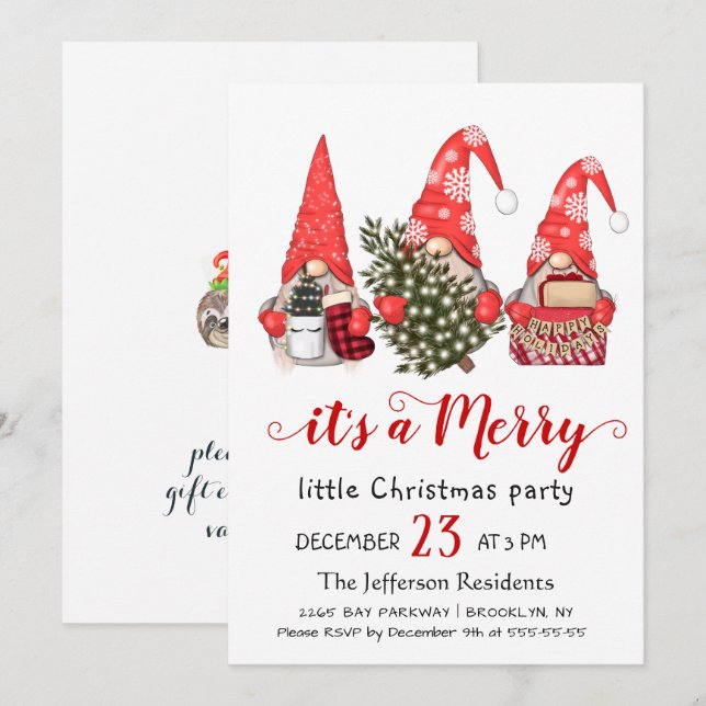 Funny Santa Gnomes Merry Christmas Little Party Invitation (Front/Back)