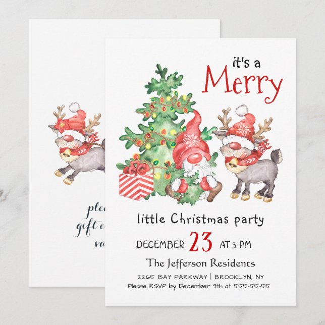 Funny Santa Gnomes Merry Christmas Little Party Invitation (Front/Back)