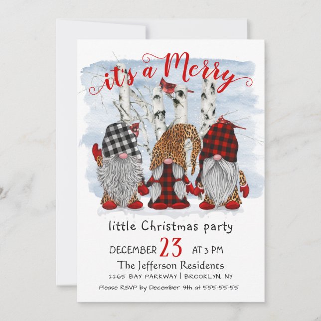 Funny Santa Gnomes Merry Christmas Little Party Invitation (Front)