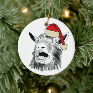Funny Santa Goat Screaming Ceramic Tree Decoration