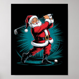 Funny Santa Golfing Ball Sport Swing Christmas Fes Poster