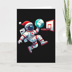 Funny Santa Hat Astronaut Dunking Earth Basketball Card