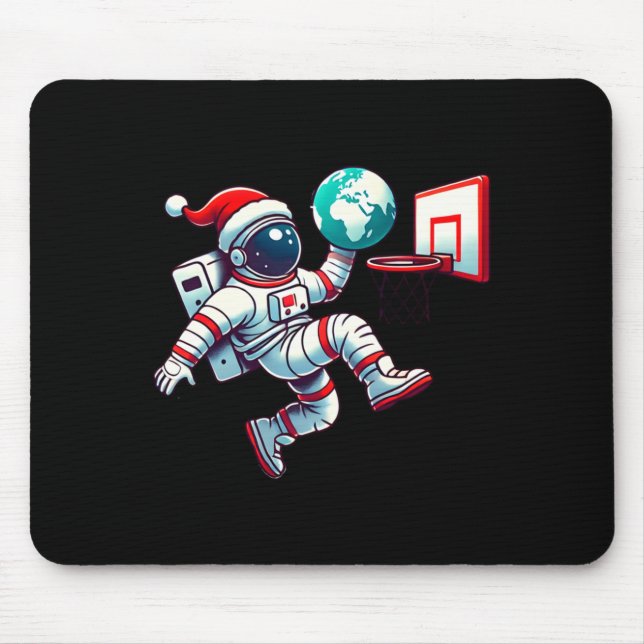 Funny Santa Hat Astronaut Dunking Earth Basketball Mouse Mat (Front)