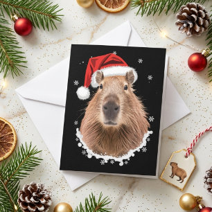 Funny Santa Hat Capybara Snowy Christmas Holiday Card