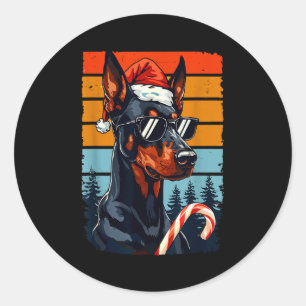 Funny Santa Hat Christmas Dobie Doberman Nscher Classic Round Sticker