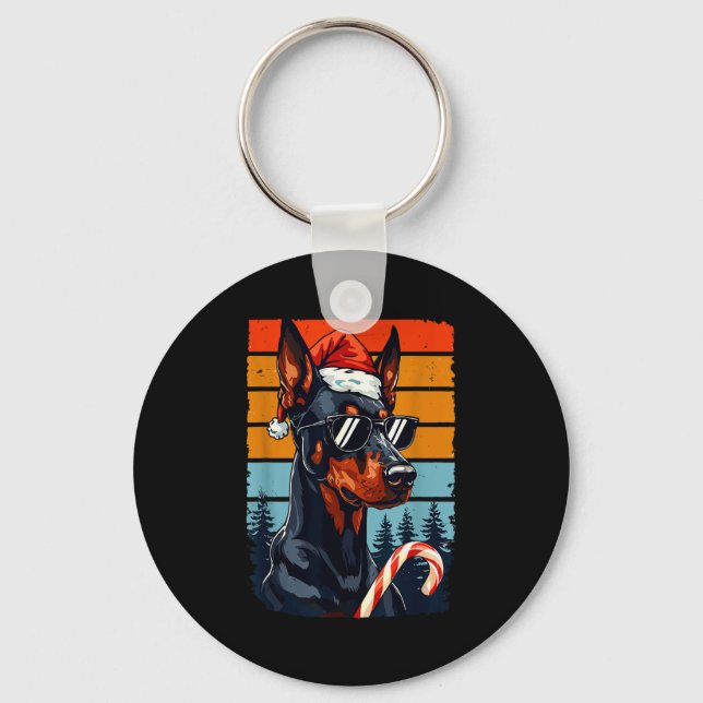 Funny Santa Hat Christmas Dobie Doberman Nscher  Key Ring (Front)