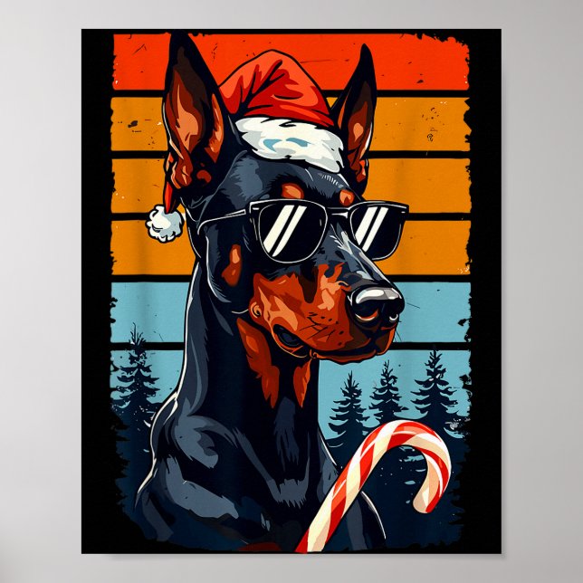 Funny Santa Hat Christmas Dobie Doberman Nscher  Poster (Front)