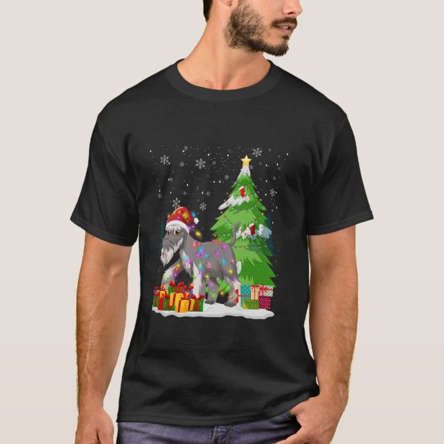 Funny Santa Hat Christmas Light Wire Fox Terrier N T-Shirt (Front)